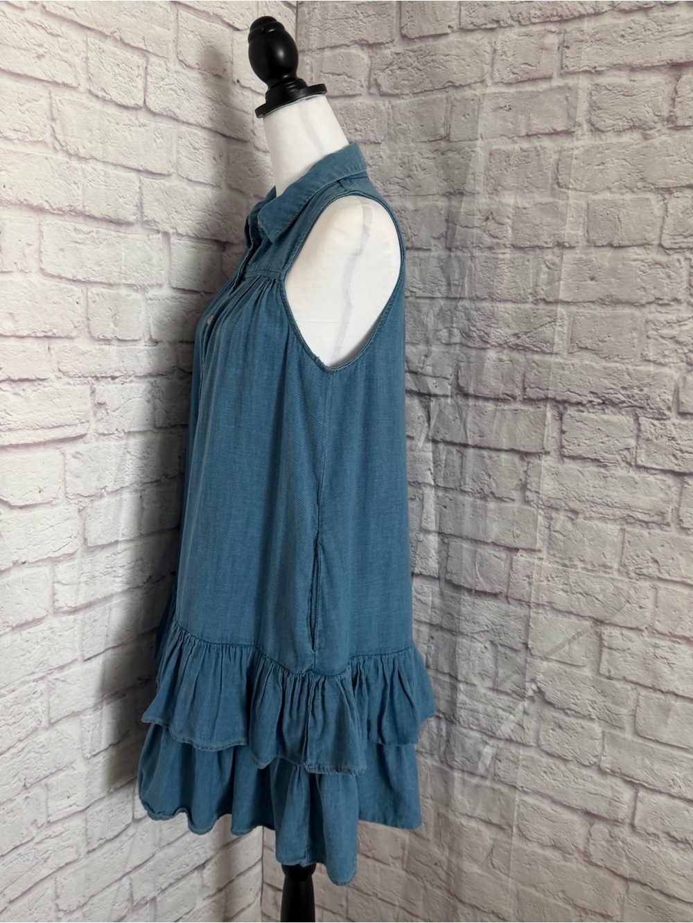By Antropologie Pilcro Sleeveless Flounce Mini Shirt Dress - Picture 4 of 12